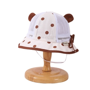 Summer baby mesh bucket hat with breathable polka dots and cute 3D ears design