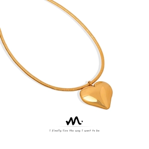 Heart Pendant Necklace Titanium Steel Puffy Mirror Polish Snake Chain Minimalist Jewelry Gift For Women