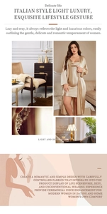 Detailed view of champagne silk satin pajama set with elegant robe and nightgown ensemble