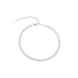 Detail of S925 sterling silver tennis bracelet with four-prong set cubic zirconia stones