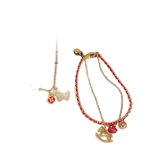 Gold plated horse bracelet with red beads and zircons for elegant Chinese style