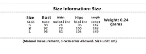 Detailed size guide table with bust waist and hip measurements for the satin backless dress