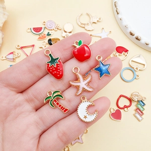 Colorful enamel alloy charms including strawberry, apple and star shapes for DIY jewelry