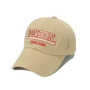 Classic khaki cotton baseball cap with London England embroidery and six-panel crown structure
