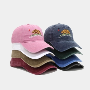 California Republic Baseball Cap Washed Cotton Embroidered Bear Adjustable Soft Top Outdoor Sun Protection Hat Unisex