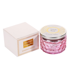 Velvet Rose scented candle in pink relief glass jar with matching white gift box