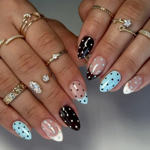 French Style Polka Dot Press On Nails Almond Shape ABS Plastic Artificial Fingernails For Women Manicure Decor