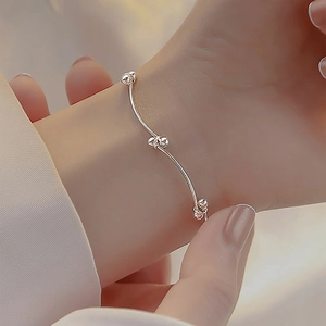 Minimalist Silver Plated Copper Bracelet For Women Tiny Beads Knot Design Chic Adjustable Chain Hand Jewelry