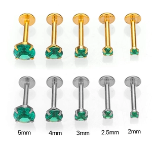 Piercing labbro in acciaio al titanio con zircone verde in oro e argento vari formati