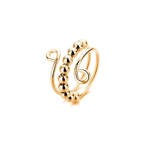 Adjustable golden stainless steel anti-anxiety ring with nine rotating beads for stress relief