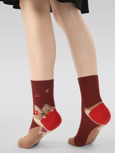 Kleinkindersocken aus Baumwolle mit Fuchs-Muster und verstärkter Ferse in Rotbraun