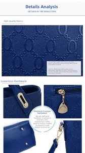 Detail of blue embossed faux leather with premium gold metal hardware and zipper texture