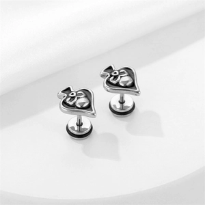 Boucles d'oreilles pique vintage avec relief de crâne, style punk noir et argent