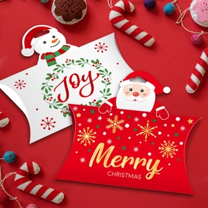 Christmas pillow gift boxes with Santa and Snowman patterns on red felt background