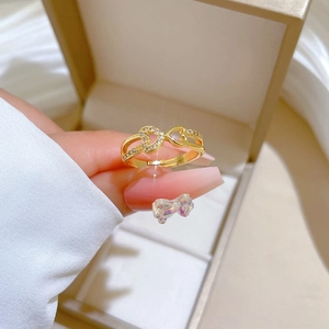 Gold plated open heart ring with sparkling white zircon stones for a minimalist look