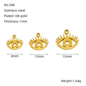 Three sizes of 18K gold-plated stainless steel eye pendants with 1mm thickness