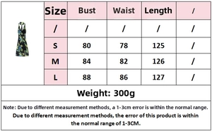 Tableau des tailles pour robe licou imprimée col en V avec mesures de buste et taille