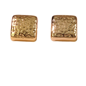 Elegant gold square stud earrings with textured hammer finish for a minimalist modern look