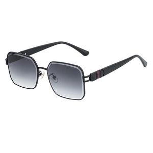 Fashionable oversized square sunglasses with black frames and grey gradient lenses