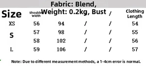 Detailed size chart showing measurements for the belted satin texture shirt in CM