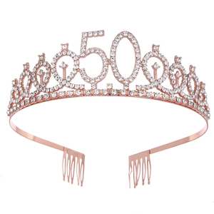 Luxurious 50th Birthday Tiara Rhinestone Number 50 Birthday Crown Alloy Birthday Headband For Party Decorations Anniversary Gift