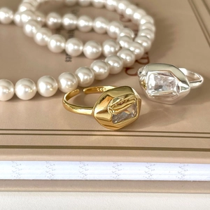 Anelli in argento sterling S925 con zircone quadrato in finitura oro e argento