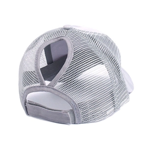 Grey breathable mesh ponytail baseball cap for women with adjustable back closure