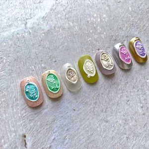 Vintage 5D reliëf nagelstickers met rozen en parels in acht verschillende kleuren