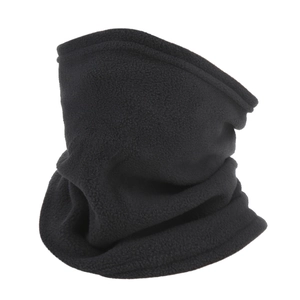 Close-up of the thick black fleece texture and hemmed edge of the winter neck gaiter