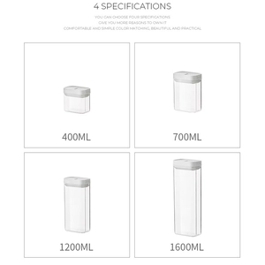 Kitchen storage jars in four sizes 400ml to 1600ml with airtight white lids