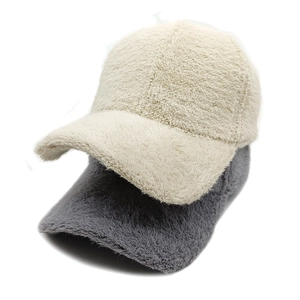 Winter faux mink baseball caps for women in beige and grey soft plush warm material