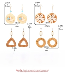 Detailed size measurement chart for summer raffia flower earrings and starfish jewelry