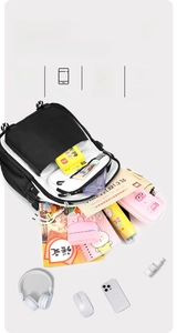 Internal view of spacious minimalist backpack with multi-pocket storage for laptop and books
