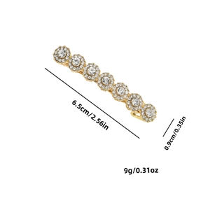 Elegant gold flower hair clip with rhinestones, 6.5cm length and 0.9cm width
