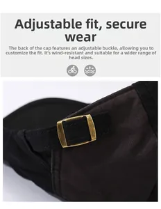 Detail of adjustable metal buckle and twill cotton fabric on retro beret cap back