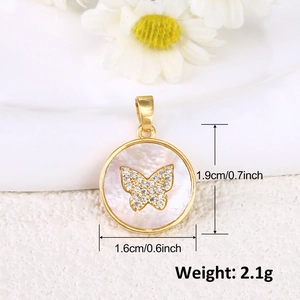 Exquisite gold-plated butterfly pendant with mother of pearl inlay and size details