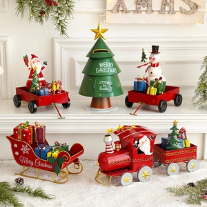 Light Up Christmas Metal Sleigh Santa Snowman Desktop Ornament Retro Iron Craft Holiday Home Decor Gift