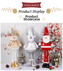 Detailed view of telescopic legs on Christmas gnome dolls including Santa, snowman, and elk