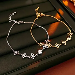 Bracelets étoile en zircon plaqué or 18 carats en or et argent sur cuir noir