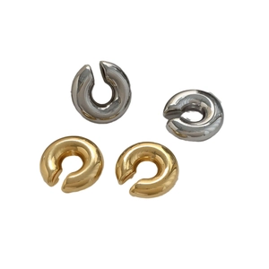 Set of chunky C-shaped hollow ear cuffs in polished gold and silver stainless steel
