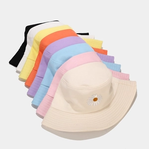 Daisy embroidered cotton bucket hats for women in multiple colors for sun protection