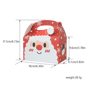 Red Christmas house-shaped gift box with Santa Claus print and size dimensions