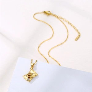 Minimalist gold stainless steel necklace with geometric rectangle zircon pendant
