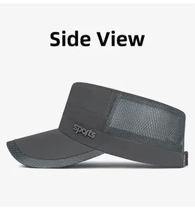 Détail du tissu en maille respirante et de la broderie 3D sur la casquette gris foncé