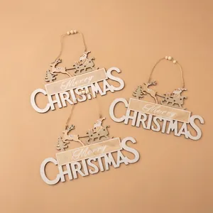 Panneau En Bois Joyeux Noël Pailleté Décoration Suspendue Renne Père Noël Traîneau Ornement De Porte Murale Festive
