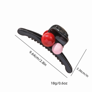 Large black shark hair clip with red and pink bead details, size 9.64cm long and 18g weight