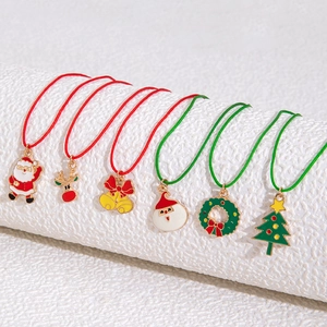 Set of 6 Christmas themed alloy pendant bracelets with Santa, reindeer and tree charms