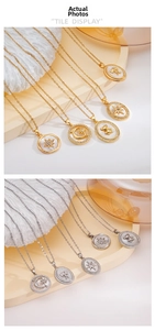Detail of 18K gold and silver necklaces with teddy bear and moon zircon pendants