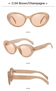 Viste dettagliate di occhiali da sole vintage cat-eye in marrone champagne