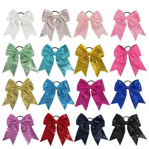 Large Sequin Bow Hair Tie With Tail Glitter Sparkling Elastic Hair Band For Girls Cheerleading Party Dance Headwear